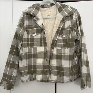 Lucky Brand Olive Plaid Teddy Jacket